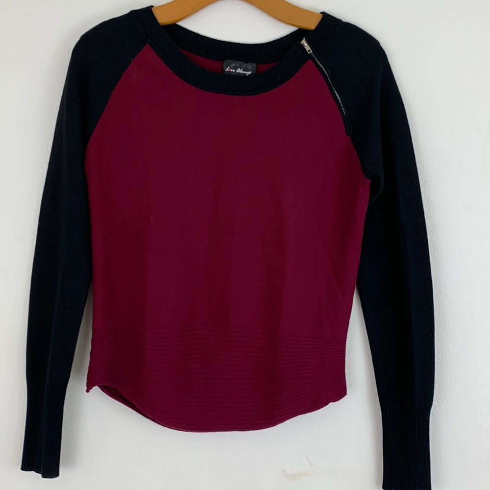 Love Always Burgundy and Black Sweater Size M